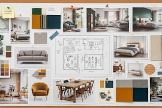 create interior design mood board and furniture layout