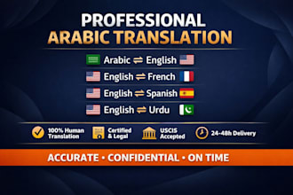 certified translate arabic to english, english to french, spanish and urdu