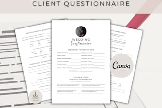 design custom canva client questionnaire intake forms for wedding event planners