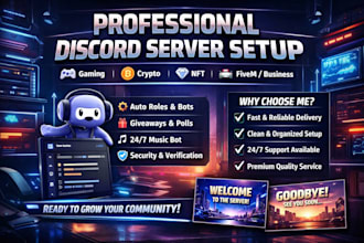 setup gaming discord server ,crypto discord, nft discord, fivem discord server
