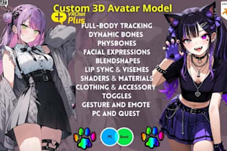 make furry vtuber model, 3d vrchat avatar, anime nsfw avatar, 3d animaze setup