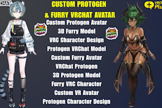 design protogen avatar, custom furry model and vrc character