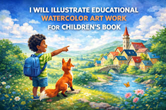 illustrate educational watercolor art work for childrens book