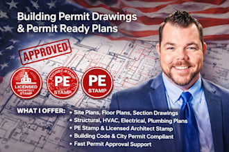 draw review pe stamp architectural floor plan mep hvac for USA city permit
