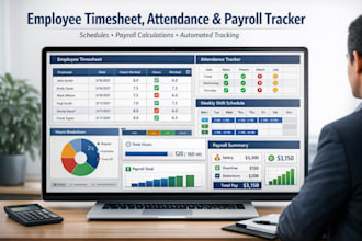 create employee timesheet, attendance tracker,schedule tracker and payroll sheet