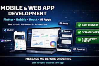do mobile app development flutter bubble web app react ai app creation