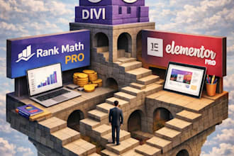install divi theme, rank math pro, elementor pro