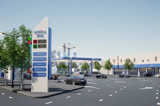 redesign3d existing petrol station,services station,fuel pump,supermarket render