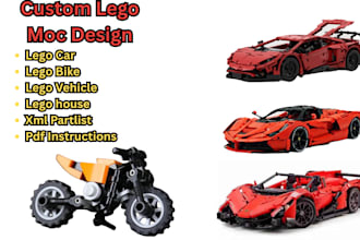 build custom lego car moc design, vehicle parts, xml partlist and instructions
