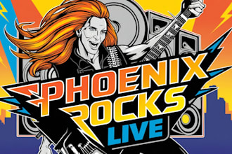create unique phoenix rocks logo with character concept