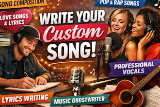 do custom song composition, hit lyrics and studio vocals commercial songwriter