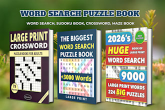 create custom word search, puzzle book sudoku crossword interiors for amazon kdp