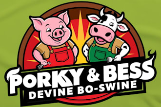 do unique porky and bess logo with character concept