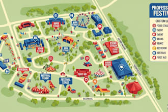 design professional festival maps, custom event maps, and vector illustrated map