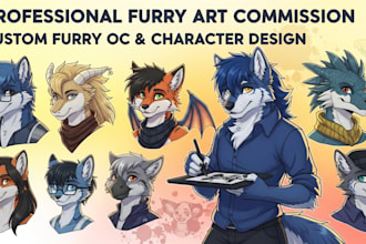 professional furry art commission, custom furry oc and character design