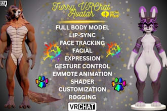 create custom vrchat furry avatar,vrm 3d model, vtuber commission, animaze setup