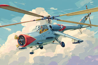 draw helicopter , airplane , aircraft , into a vector cartoon