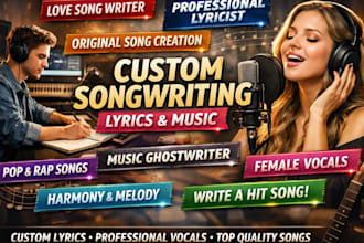do music ghostwriting custom song lyrics writing pop or rap hit song creation