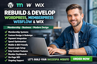 rebuild design develop wordpress memberpress membership webflow wix website SEO