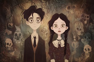 draw the best portrait in halloween or tim burton style