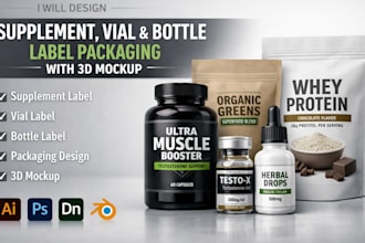 design supplement vial and bottle packaging with 3d mockup