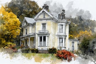 a watercolor house portrait or city space illustration