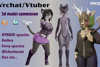 fix or edit vrchat furry avatar full body tracking and rigging, 3d vtuber model