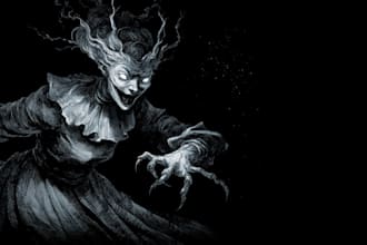 create a gored fantasy dark horror character illustration