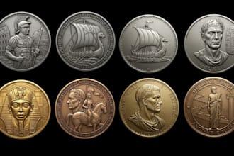 sculpt 3d coin model, bas relief, pendant, cnc, for 3d printing stl file