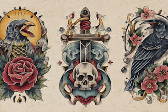 illustration in traditional tattoo or vintage t shirt design