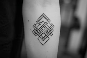 do black and white geometric custom tattoo, monoline logo