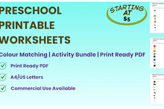 design printable preschool  worksheet and activity bundle