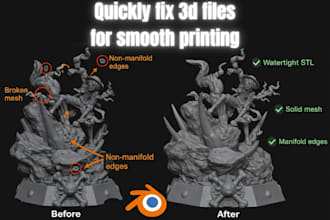 fix hole, non manifold error in 3d scan ai file stl file for 3d printing