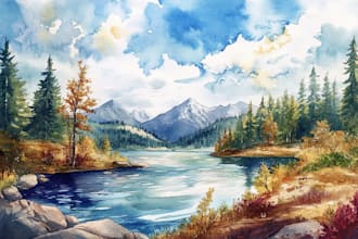 illustrate a watercolor landscape illustration