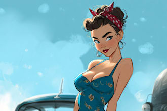 retro pin up girl artwork unique and personalized character design