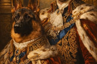 create a custom royal pet and owner portrait from you and your pet photos