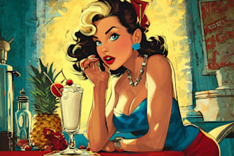 design stylish and bold pin up girl character art