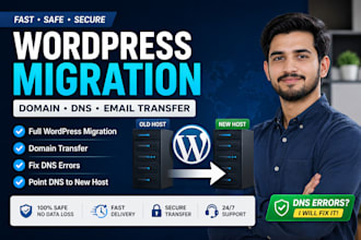 migrate wordpress website, transfer domain and fix dns issues
