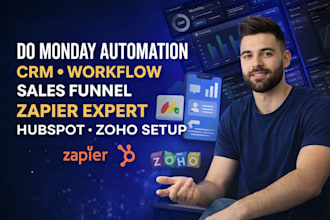 do monday automation CRM workflow sales funnel zapier expert hubspot zoho setup