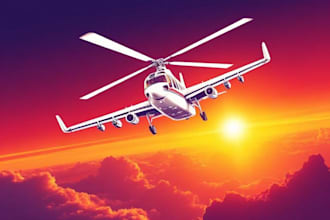 draw aircraft, helicopter, airplane into a vector illustration