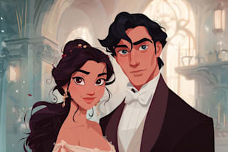 draw you as a romantic disney style couple portrait
