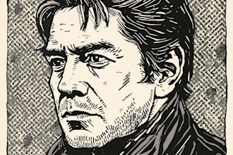 create linocut portrait illustration