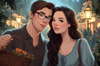 create a disney cartoon or couple disney portrait art
