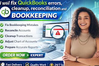 fix quickbooks errors cleanup reconciliation  bookkeeping accounting cleanup