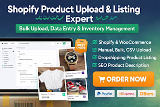 shopify product upload, product listing, data entry and bulk upload expert