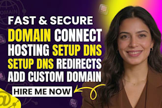 connect domain to hosting, setup dns,domain redirect and add custom domain