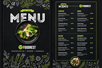 design a professional restaurant menu, print menu, and cafe flyer
