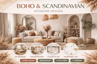 design your boho and scandinavian interior with 3d rendering and shopping