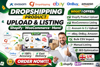 upload and list dropshipping product from avasam ebay shopify and woocommerce