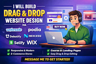 build drag and drop webiste design via webnode podia debutify nexcess sellfy wix